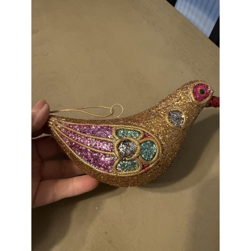 Napcoware Christmas Glitter Bird Joyeux Noel Ornament Beautiful w/ Tag